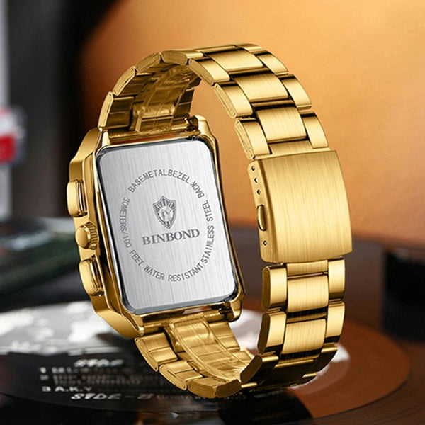 Waterproof Men Quartz Watch Rectangular Outdoor Design Full Gold Gold Watches