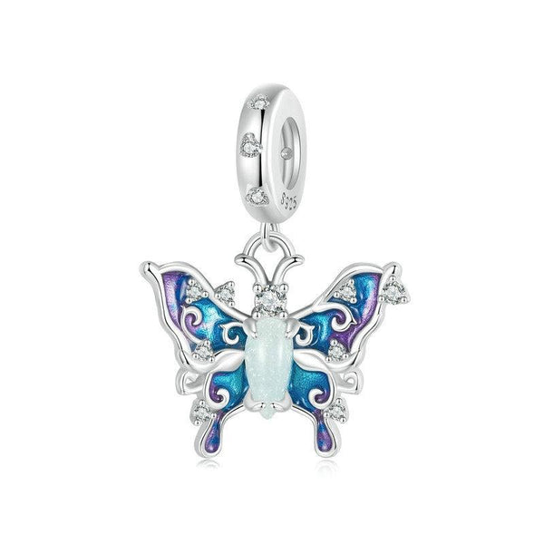 925 Sterling Silver Platinum Plated Luminous Butterfly Pendant Charms & Pendants