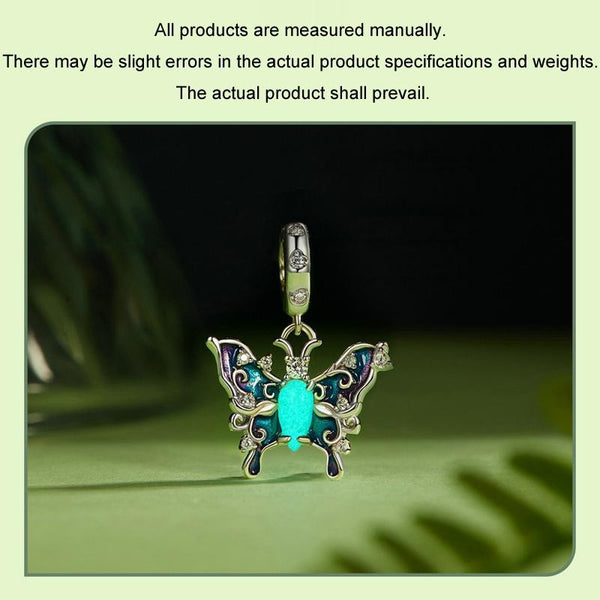 925 Sterling Silver Platinum Plated Luminous Butterfly Pendant Charms & Pendants