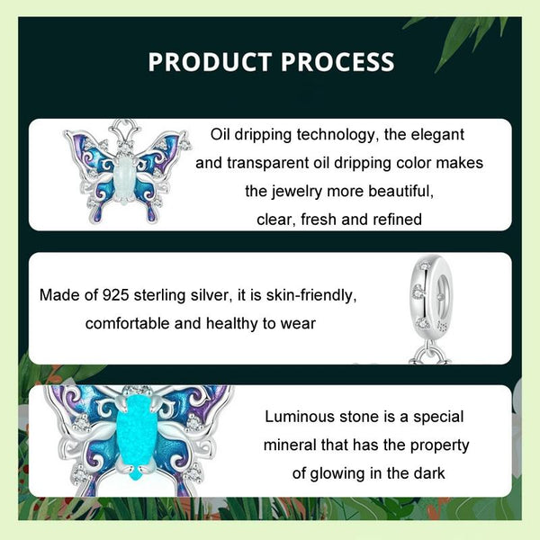 925 Sterling Silver Platinum Plated Luminous Butterfly Pendant Charms & Pendants