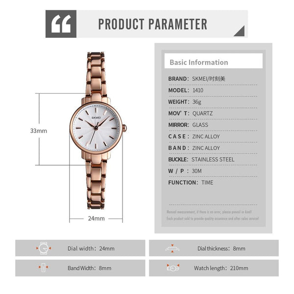 Fashion Women Quartz Watch With Steel Band Business And Leisure Rose Gold Watches