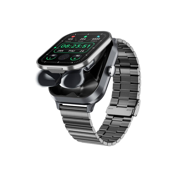 2.01 Inch Bluetooth Earphone Smart Watch With Nfc & Steel Strap Black Smart Watches