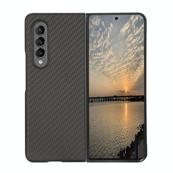 For Samsung Galaxy Z Fold4 5G Carbon Fiber Texture Leather Phone Case Pu Material Black Other Mobile Accessories