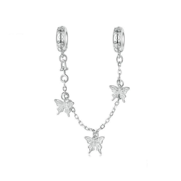 925 Sterling Silver Platinum Plated Butterfly Safety Chain Bracelet Bracelets