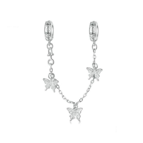 925 Sterling Silver Platinum Plated Butterfly Safety Chain Bracelet Bracelets