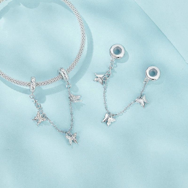 925 Sterling Silver Platinum Plated Butterfly Safety Chain Bracelet Bracelets