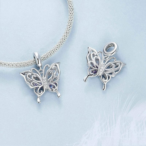 925 Sterling Silver Platinum Plated Butterfly Diy Beads Charms & Pendants