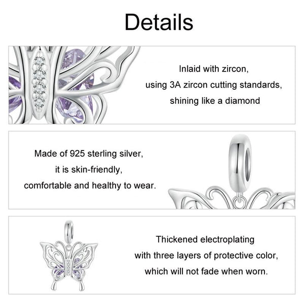 925 Sterling Silver Platinum Plated Butterfly Diy Beads Charms & Pendants