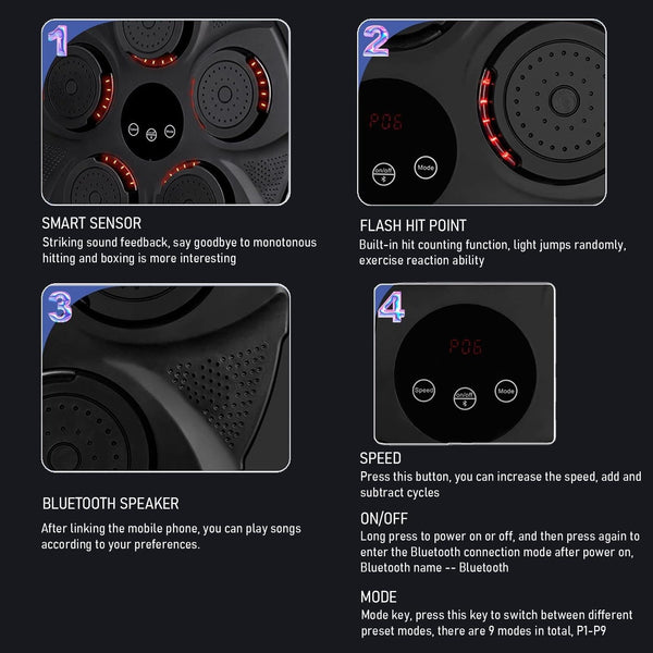Bluetooth Music Boxing Machine Fitness Trainer Wall Hanging Sanda Sandbag Red Light Black Punching Bags