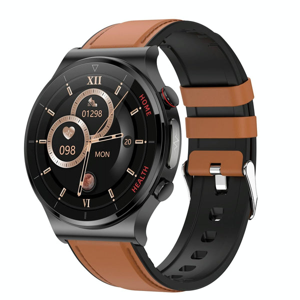 1.32 Inch Leather Smart Watch With Health Monitoring: Ecg Bp Temperature Black Smart Watches