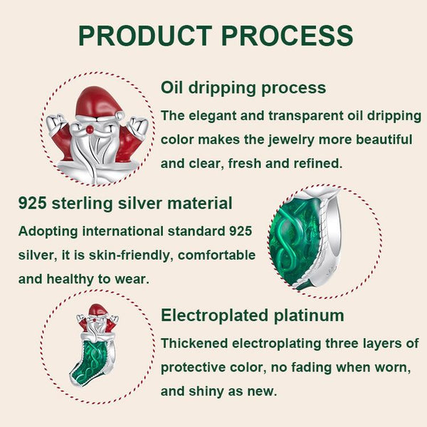 925 Sterling Silver Santa Bracelet Christmas Beads Bracelets