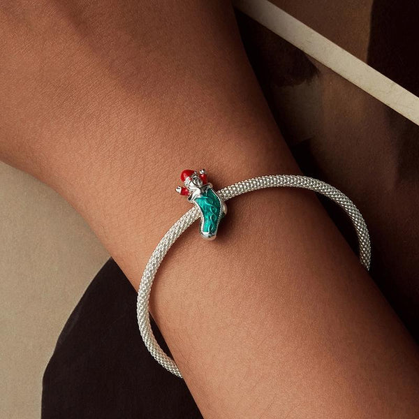 925 Sterling Silver Santa Bracelet Christmas Beads Bracelets