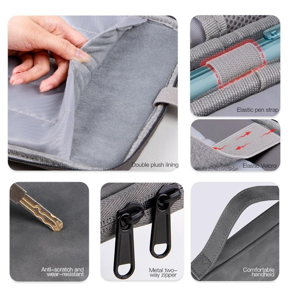 Grey Sheepskin Leather Bag For 9.7 11 Inch Laptops Portable And Stylish Laptop Cases & Bags