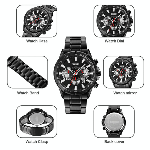 Stainless Steel Men Quartz Watch With Calendar 9241 Rose Gold Blue Watches