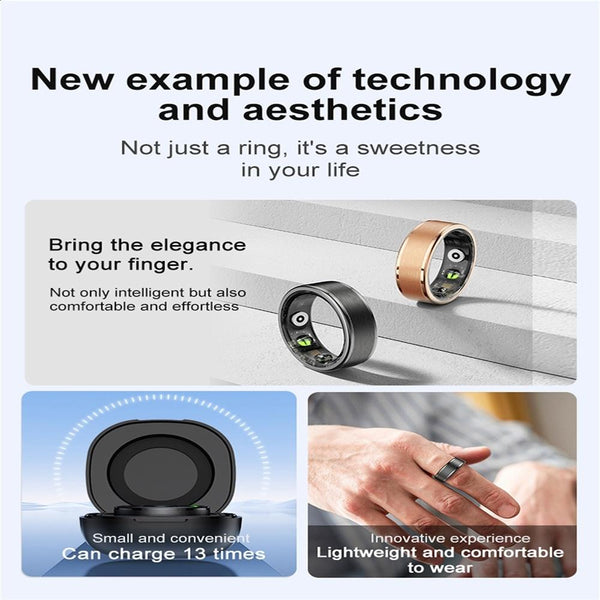 Smart Ring With Heart Rate Blood Oxygen Sleep & Sports Modes Size 9 Black Activity Trackers