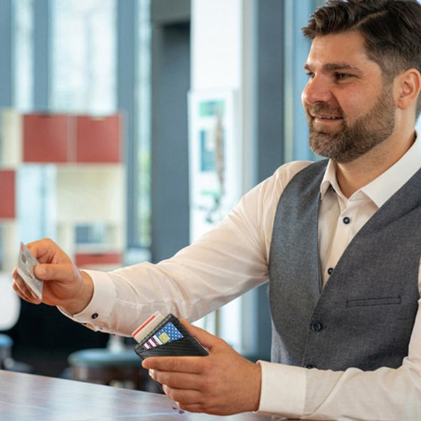 Men Leather Rfid Wallet Flat Pattern Orange Inner Wallets