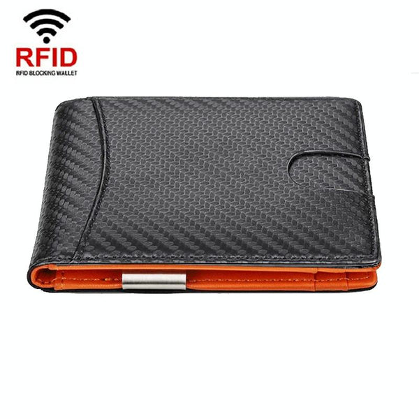 Men Leather Rfid Wallet Flat Pattern Orange Inner Wallets