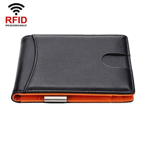 Men Leather Rfid Wallet Flat Pattern Orange Inner Wallets