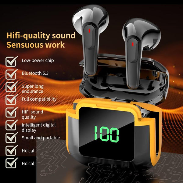 Intelligent Bluetooth Earphones With Digital Display Pro 90 Hifi Black Earbuds