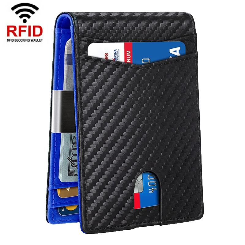 Rfid Protected Leather Credit Card Wallet Secure & Stylish Carbon Fiber Black Blue Inner Wallets