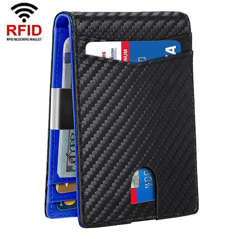 Rfid Protected Leather Credit Card Wallet Secure & Stylish Carbon Fiber Black Blue Inner Wallets