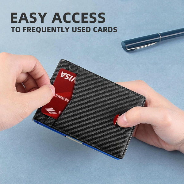 Rfid Protected Leather Credit Card Wallet Secure & Stylish Carbon Fiber Black Blue Inner Wallets