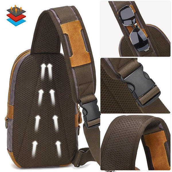 Canvas & Leather Men Chest Bag Crossbody & Waist Bag Combo Grey Bags