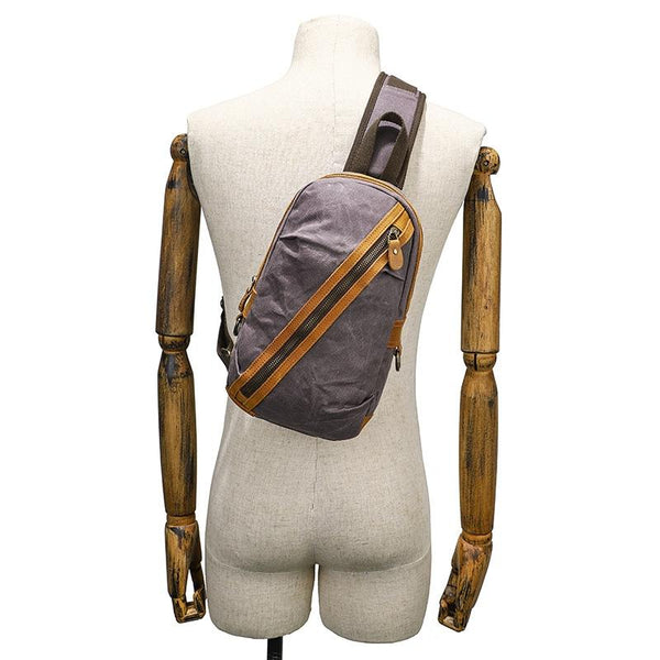 Canvas & Leather Men Chest Bag Crossbody & Waist Bag Combo Grey Bags