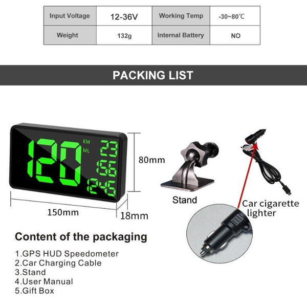 6.2 Inch Hud Car Head Up Display Locator Technology Speed Meter & Alarm Speedometers