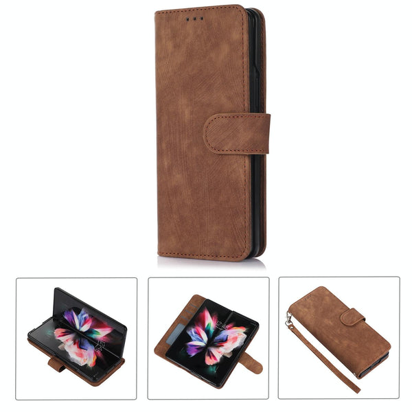 For Samsung Galaxy Z Fold4 5G Leather Phone Case With Pen Slot Horizontal Flip Brown Other Mobile Accessories
