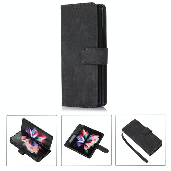 For Samsung Galaxy Z Fold4 5G Leather Phone Case With Pen Slot Horizontal Flip Brown Other Mobile Accessories