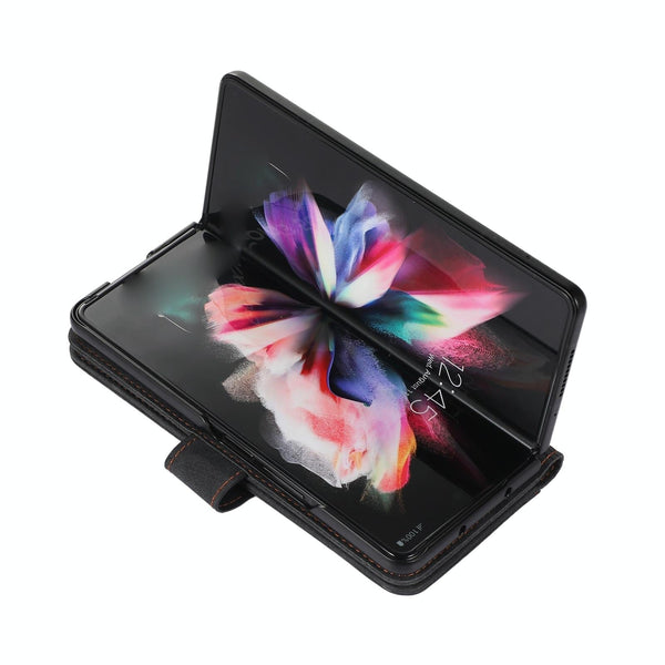 For Samsung Galaxy Z Fold4 5G Leather Phone Case With Pen Slot Horizontal Flip Brown Other Mobile Accessories