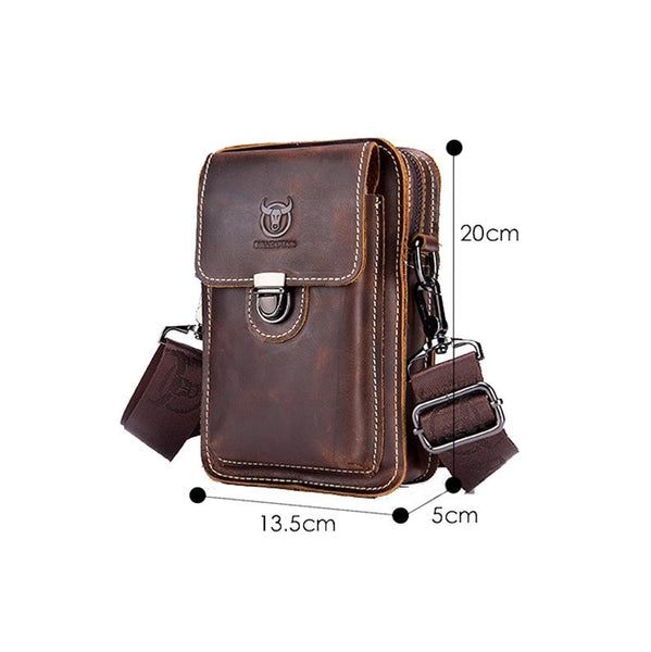 Men First Layer Cowhide Waist Bag Multi Function Black Bags
