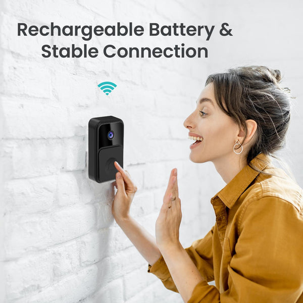 Wireless Smart Video Doorbell 90 Degree Wide Angle Black Smart Doorbells