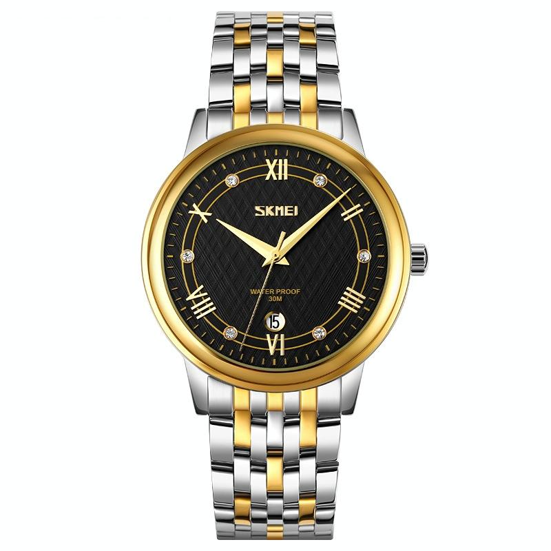 Waterproof Quartz Watch With Stainless Steel Buckle For Men Gold And Black Watches