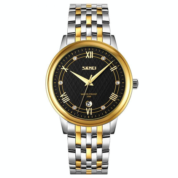 Waterproof Quartz Watch With Stainless Steel Buckle For Men Gold And Black Watches