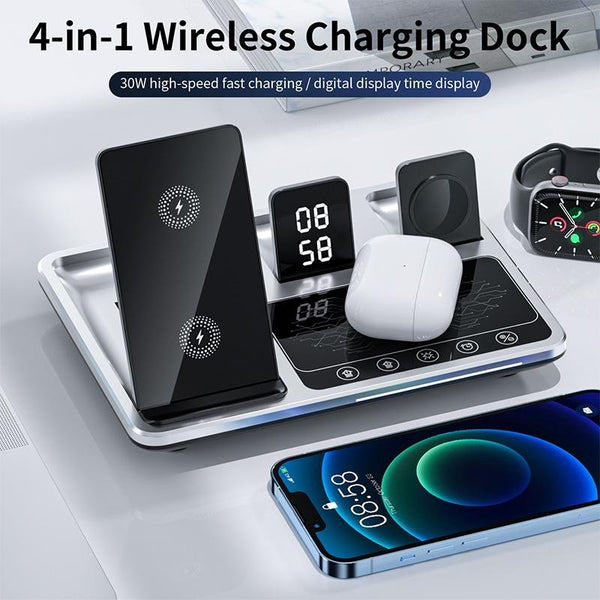 30W 4 In 1 Wireless Charger With Ambient Light Silver / Black Chargers & Cradles