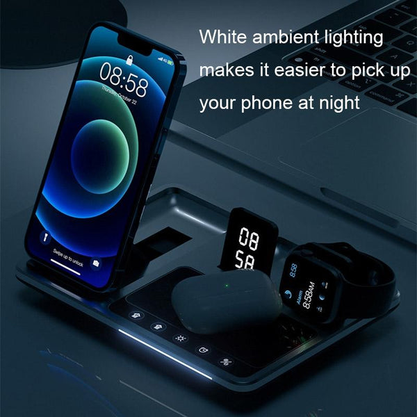 30W 4 In 1 Wireless Charger With Ambient Light Silver / Black Chargers & Cradles