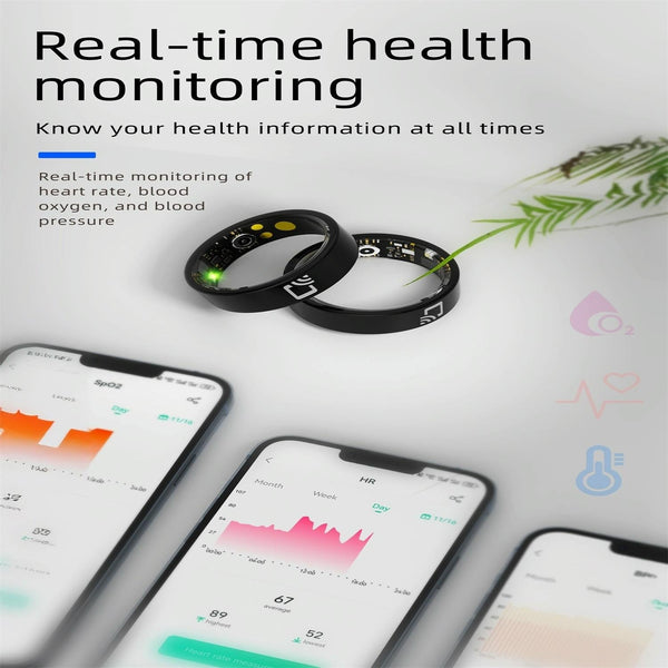 Smart Ring With Heart Rate Blood Oxygen Sleep Monitoring And Multiple Sports Modes Black Size 7 Activity Trackers