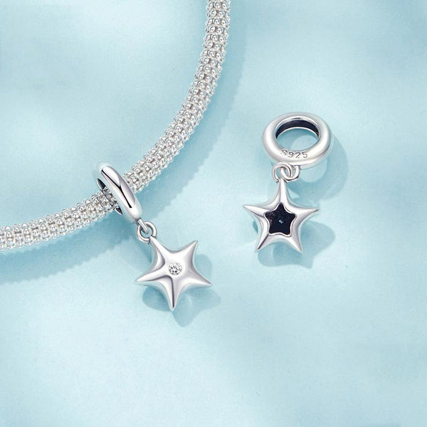 925 Sterling Silver Oxidized Star Bracelet With Beads Charms & Pendants
