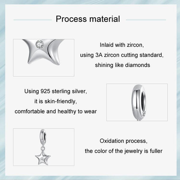 925 Sterling Silver Oxidized Star Bracelet With Beads Charms & Pendants