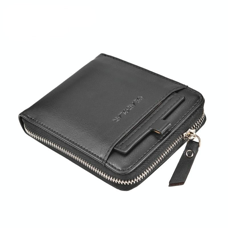 Men Retro Rfid Zip Wallet Zipper Closure Black Wallets