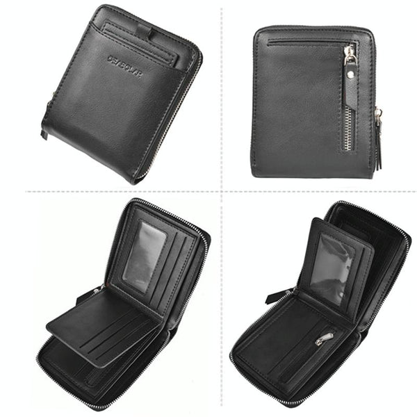 Men Retro Rfid Zip Wallet Zipper Closure Black Wallets