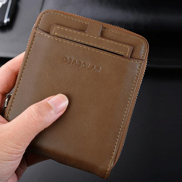 Men Retro Rfid Zip Wallet Zipper Closure Black Wallets