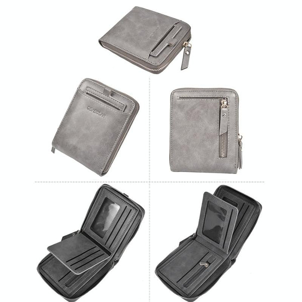 Men Retro Rfid Zip Wallet Zipper Closure Black Wallets