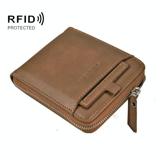 Men Retro Rfid Zip Wallet Zipper Closure Black Wallets