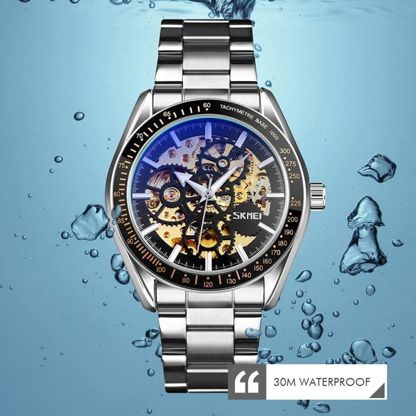 Men Automatic Mechanical Watch With Gear Dial Gold Watches