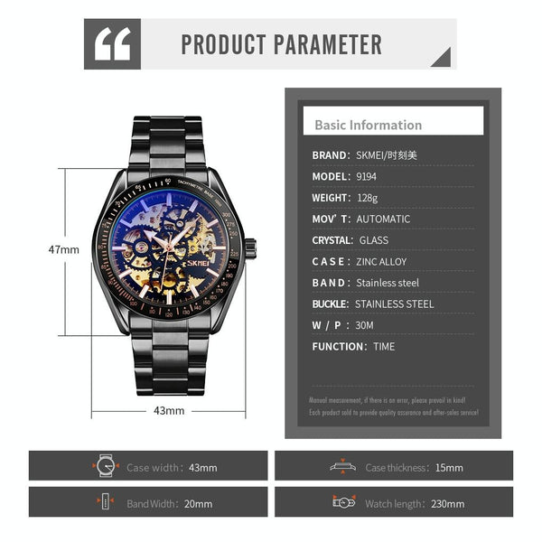Men Automatic Mechanical Watch With Gear Dial Gold Watches