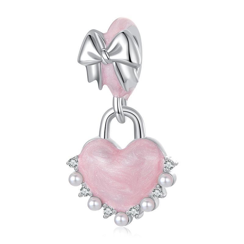 925 Sterling Silver Platinum Plated Bow Heart Pendant Beads Charms & Pendants