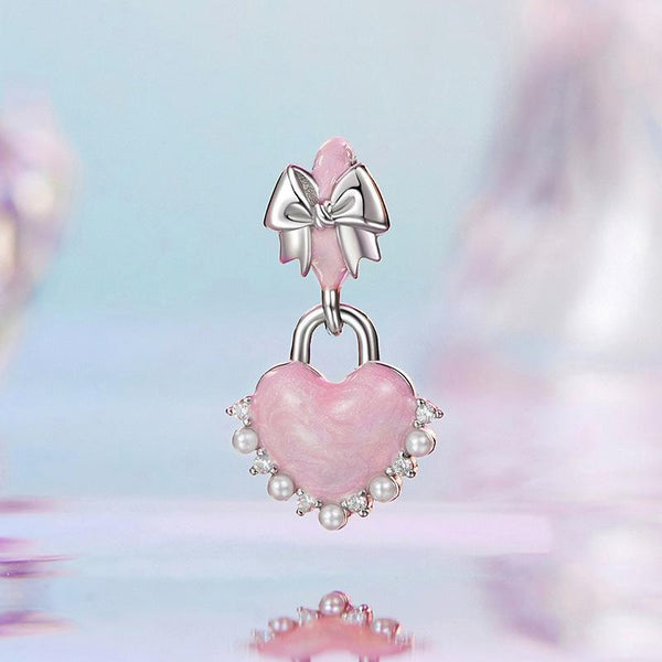 925 Sterling Silver Platinum Plated Bow Heart Pendant Beads Charms & Pendants